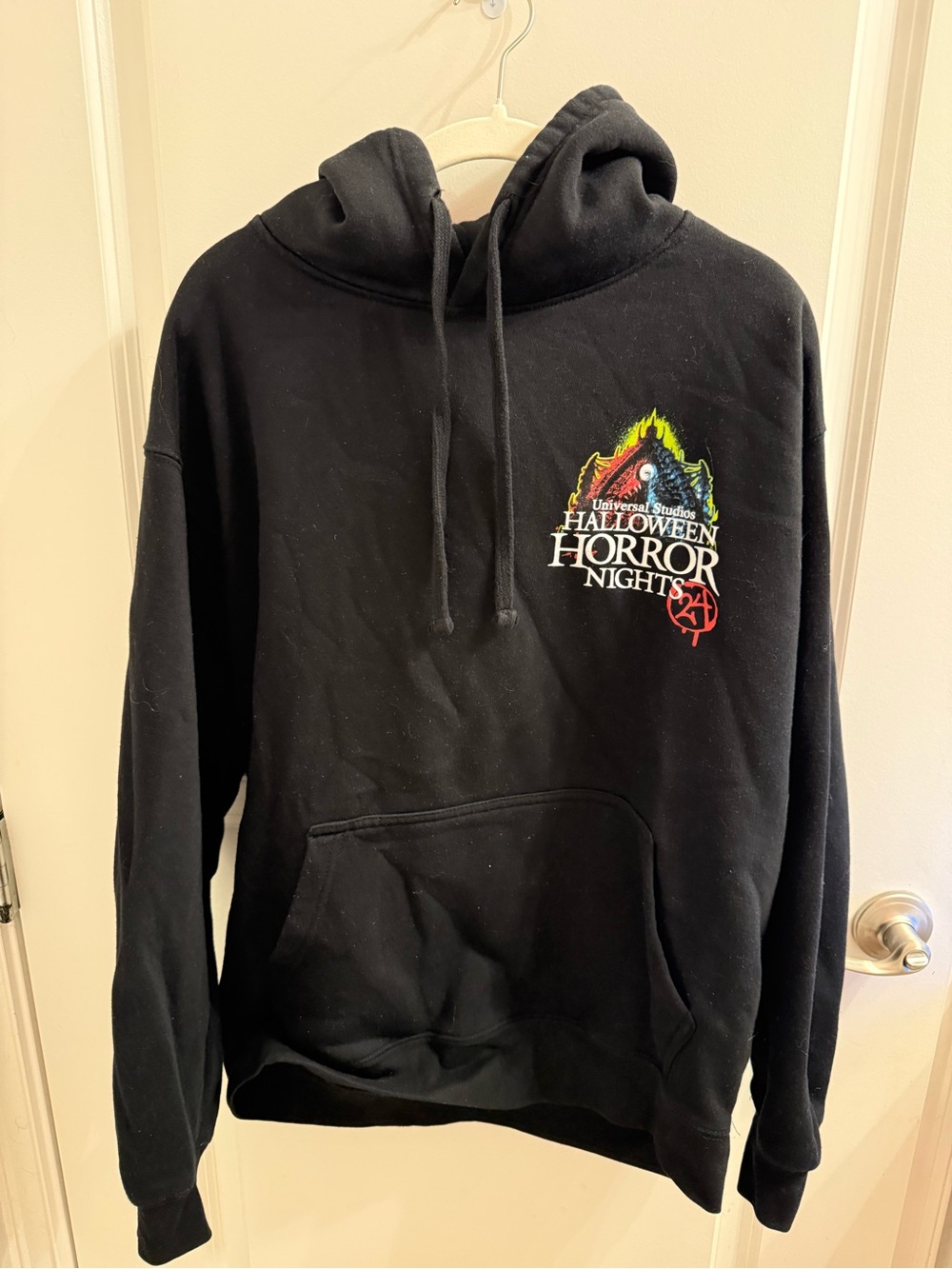 Universal Black Halloween Horror Nights Pullover Hoodie with Multicolor Logo